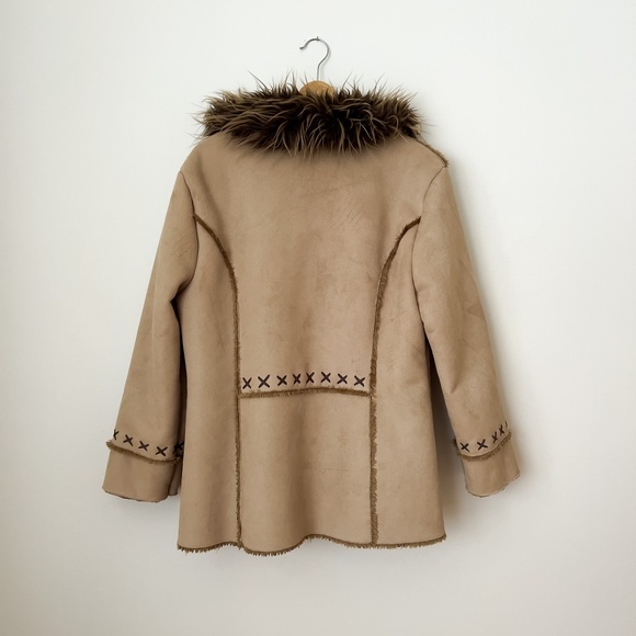 Women's Tan Faux Fur Trim Coat - Picture 2 of 13